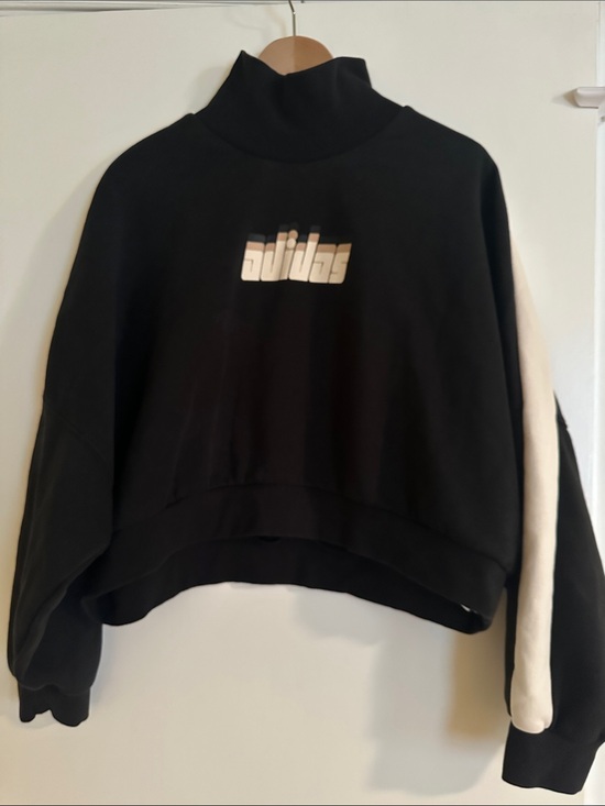 adidas Tops - adidas Black Cropped Turtleneck Sweatshirt with Cream Sleeve Accent